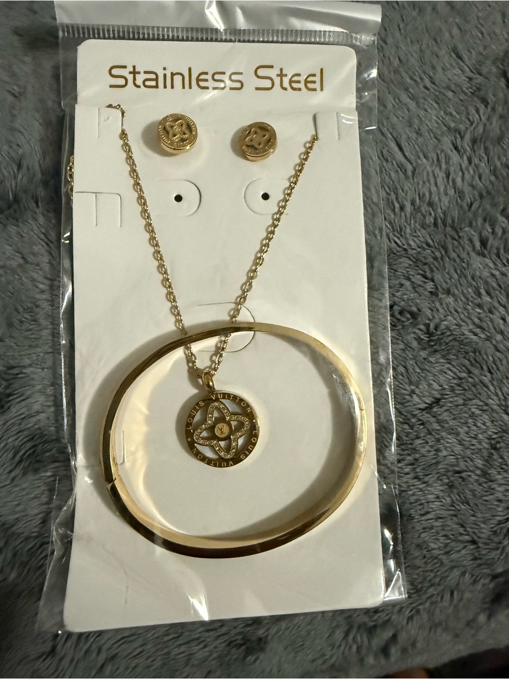 Gold-Tone Stainless Steel Necklace, Bracelet & Earring Set